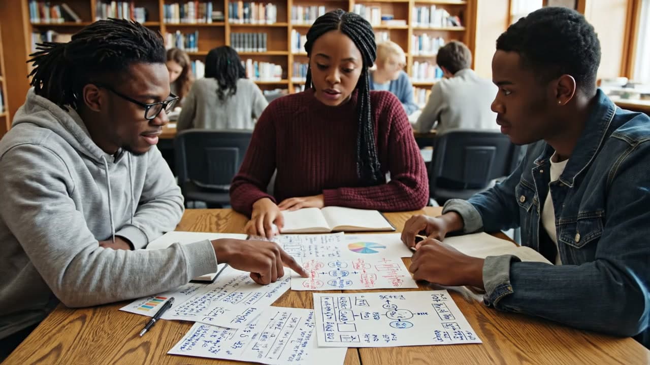 Students collaborating in class