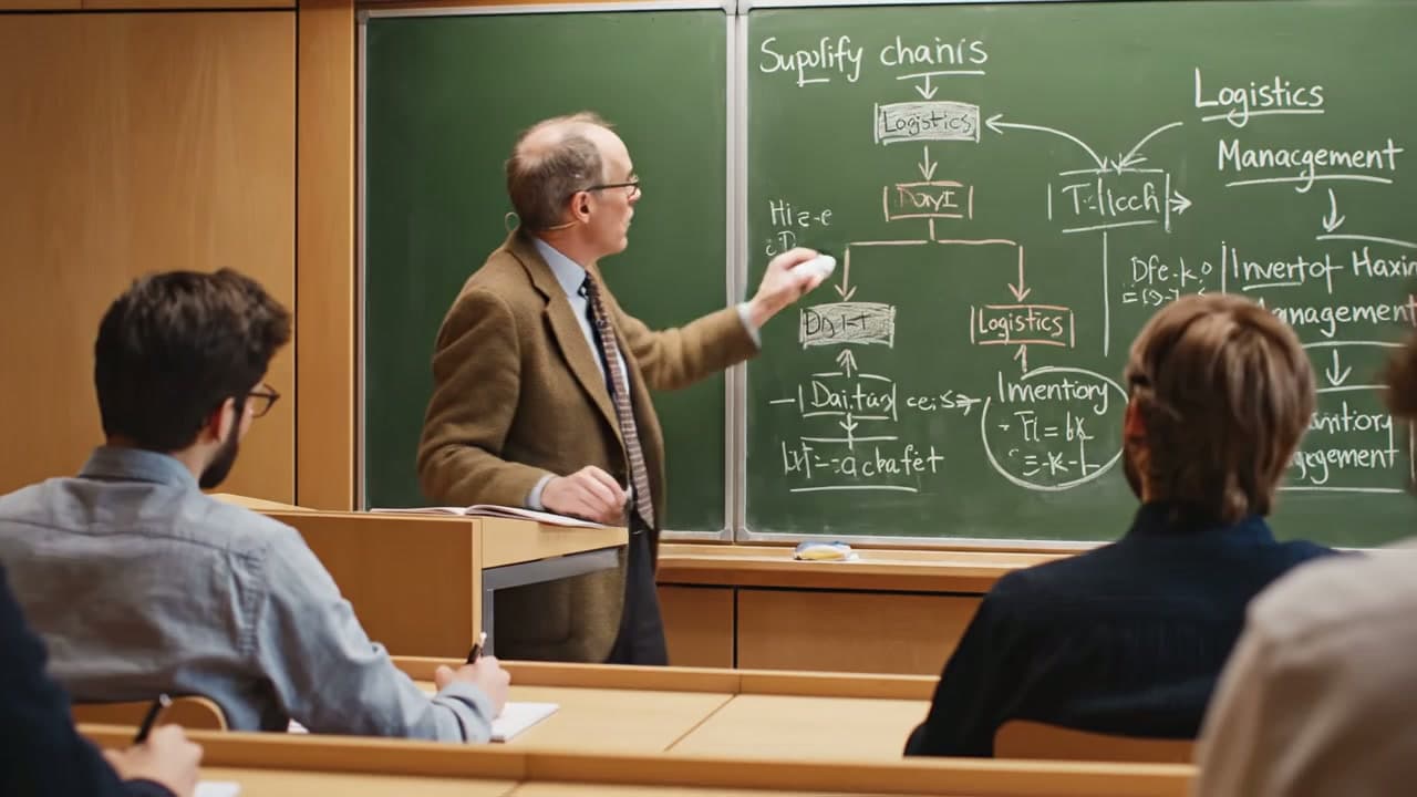 Instructor teaching at a blackboard