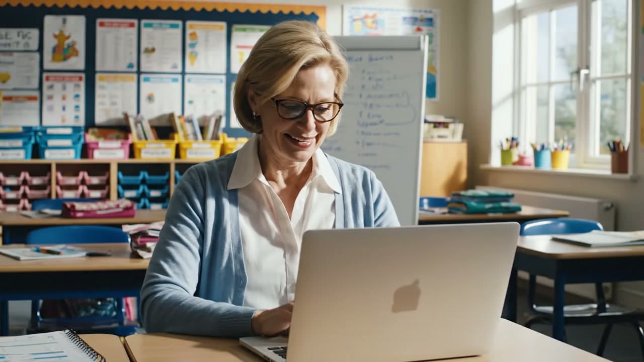 Administrator or instructor reviewing materials on a laptop
